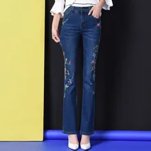 ACRMRAC, женские джинсы, весна и осень, тонкие, с вышивкой, средняя посадка, джинсы, эластичные, обтягивающие, прямые брюки, большой размер, джинсы для женщин