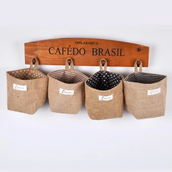

Cute Small Linen Foldable Sundries Books Cosmetic Storage Bag Box Basket Orgainzer, Can be Hung Waterproof Flowerpot Holder