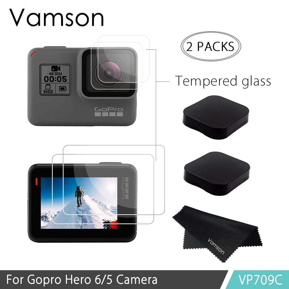 Vamson для GoPro Hero 7 6 Hero 5 экшн видеокамера закаленное стекло объектив/защита экрана аксессуары+ крышка объектива VP710G - Цвет: VP709C