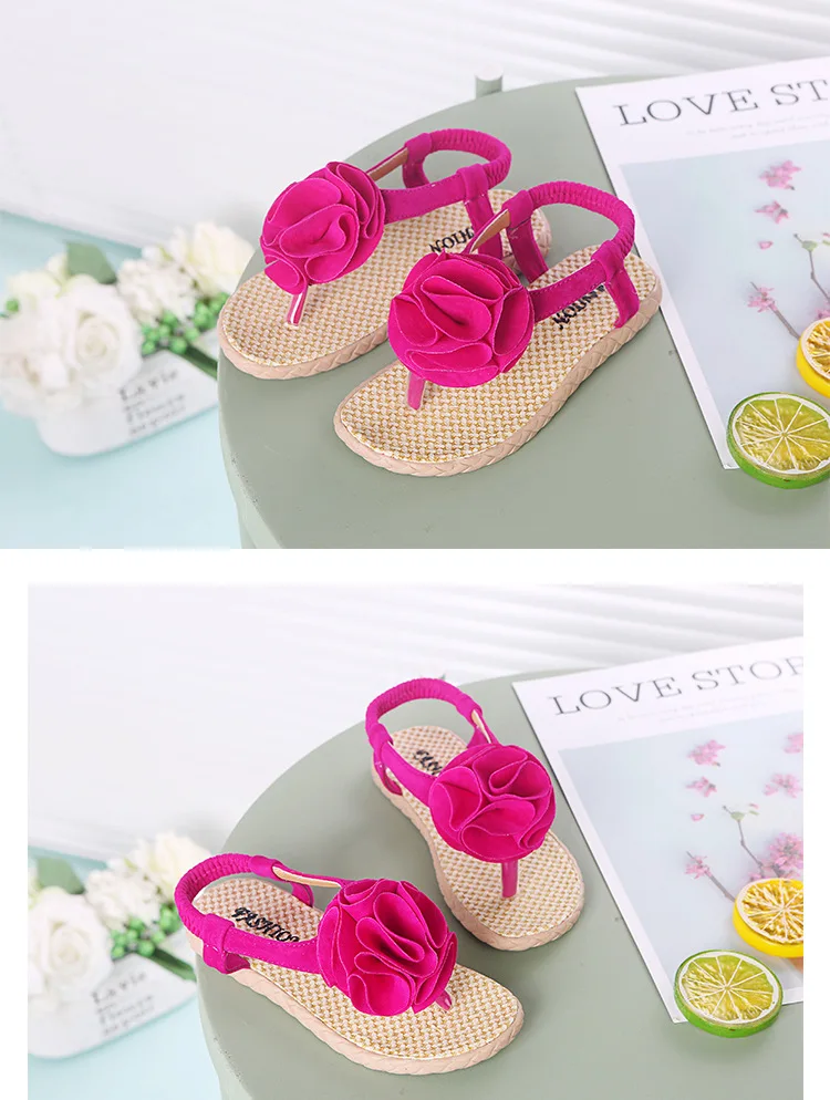 Лето ; детские сандалии для маленьких девочек; мягкая пляжная обувь с эластичной резинкой и цветочным рисунком; повседневные сандалии на плоской подошве; обувь для девочек