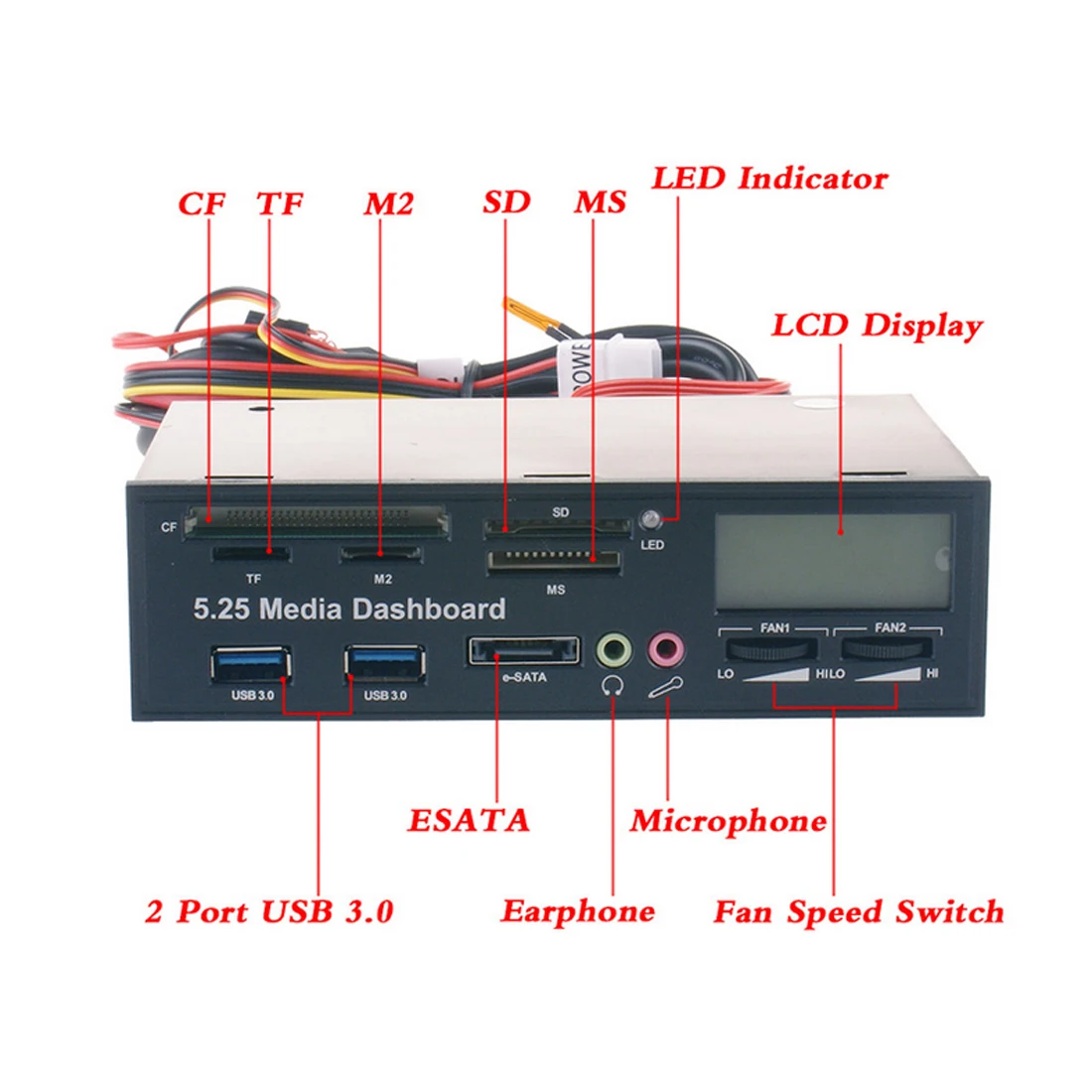 5,2" оптический привод Передняя панель USB 3,0 e-SATA все-в-1 pc Медиа панель многофункциональный аудио/температура дисплей картридер