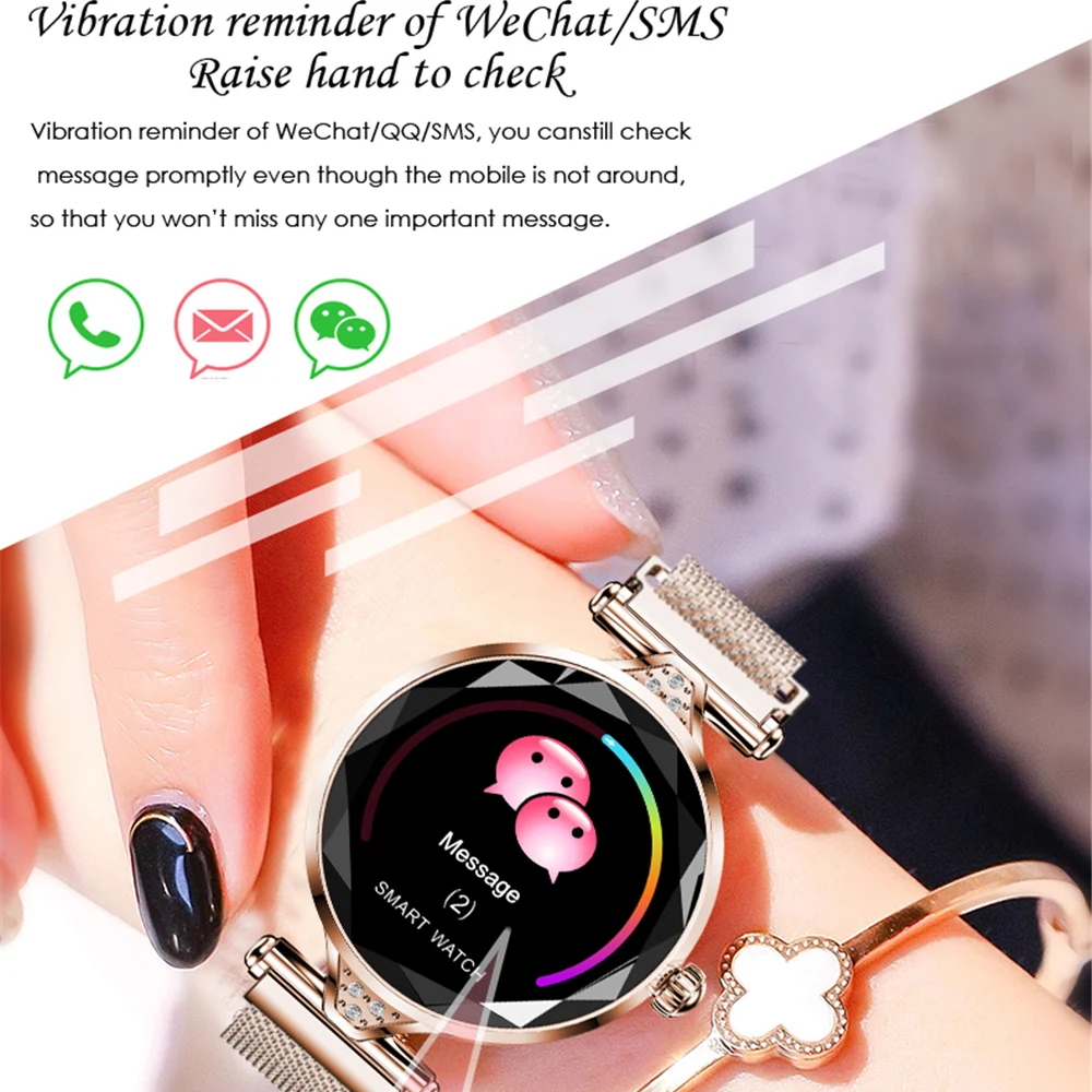 H1 Women Fashion Smart Watch Blood Pressure Heart Rate Monitor Fitness Tracker Bracelet lady Smartwatch Diamond Color Screen