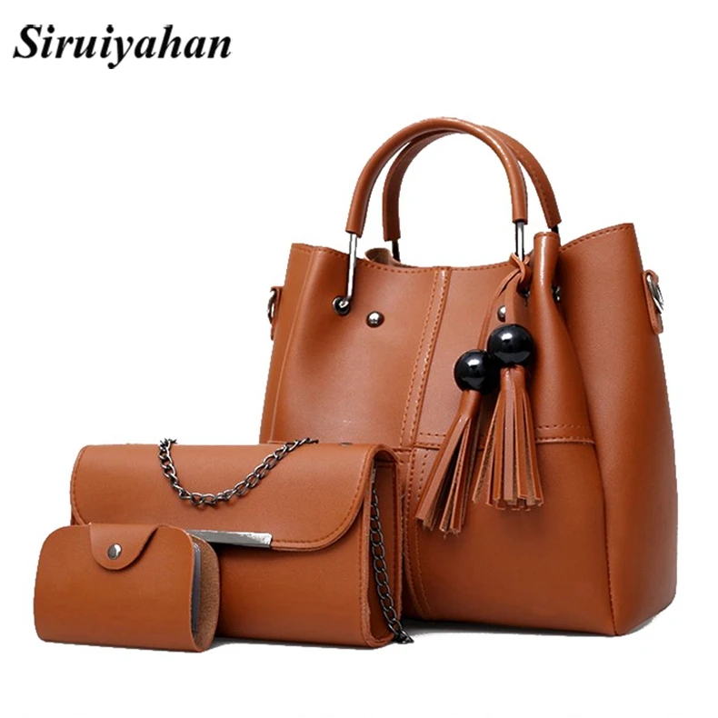 

Siruiyahan 3 Sets Crossbody Bags for Women Handbags Shoulder Bags Female Large Capacity Casual Tote Bag Tassel Bucket Purses Sac