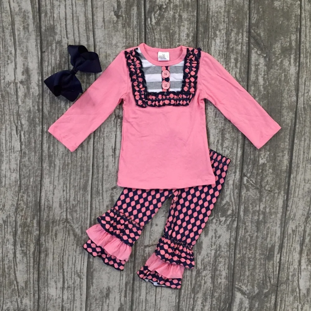 baby Girls Fall winter boutique outfits kids coral top with plaid