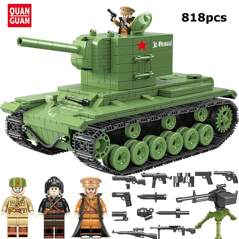

818 PCS WW2 Military Soviet Russia KV 2 Tank Building Blocks Soviet Soldier figures Weapon accessory Building Blocks Toys