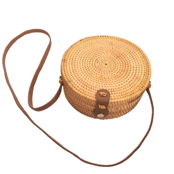 

Rattan Bags Bali Bohemian Round Beach Crossbody Bags For Women Straw Wood Anti-theft Shoulder Bags bolsas