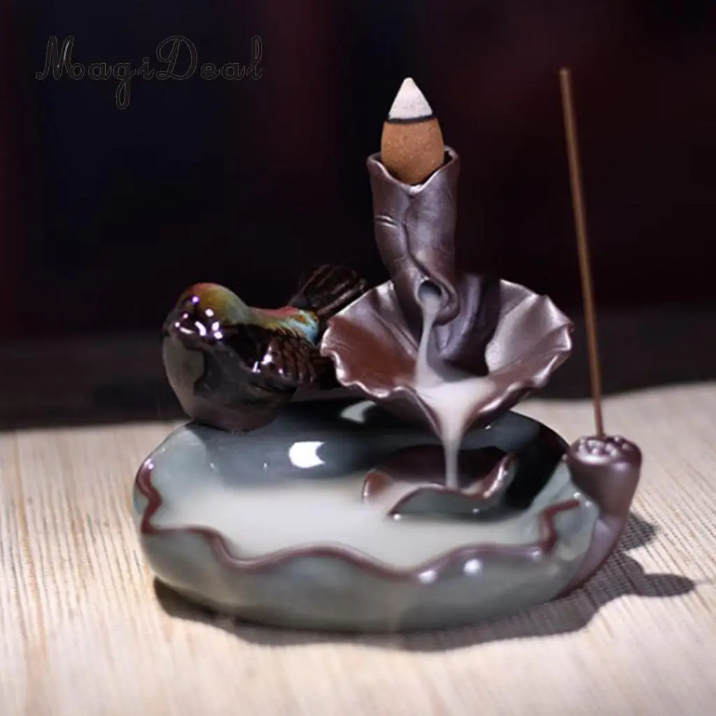 MagiDeal Ceramic Incense Stick Holder Joss Insence Box Insense Burner Ash Catcher for Home Spa Aroma Fragrance Smokes