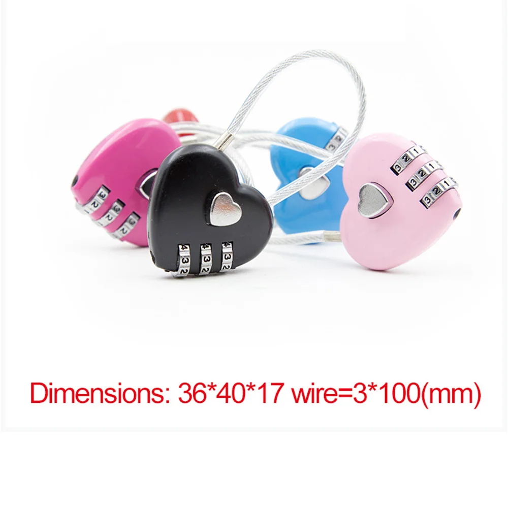 

Exquisite Wire Rope 3 Dial Digit Combination Digital Padlock Travel Bag Heart Password Lock luggage suitcase lock