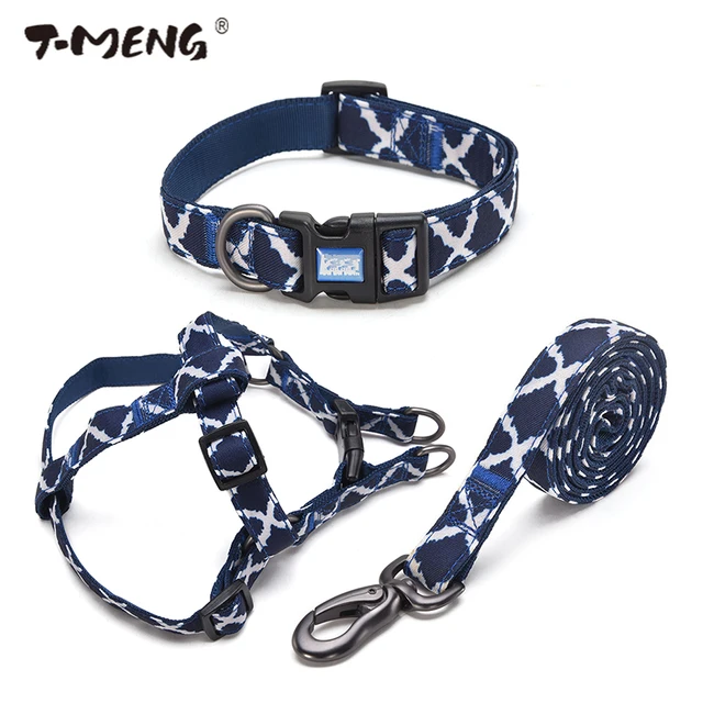 T-MENG 3 Piece Dog Collar Harness Leash Set Adjustable Pet Dog Collar Chest Strap For Small Mediun Dogs Cat Leash Pet Product