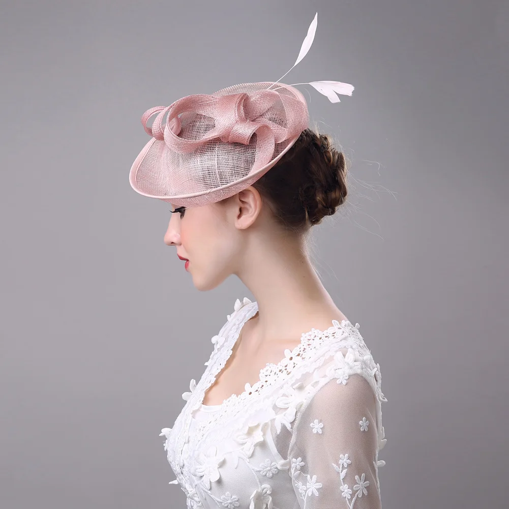 Ручная работа бант украшение на голову с перьями Свадебная винтажная шляпа-таблетка с вуалью Lepoard бантом Марля лоскутное фетровая шляпка для женщин