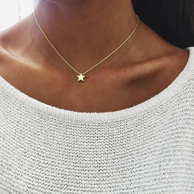 

New Arrival Gold Silver Color Star Short Link Chain Chokers Pendant Necklace for Women Bohemian Collar Jewelry Gift