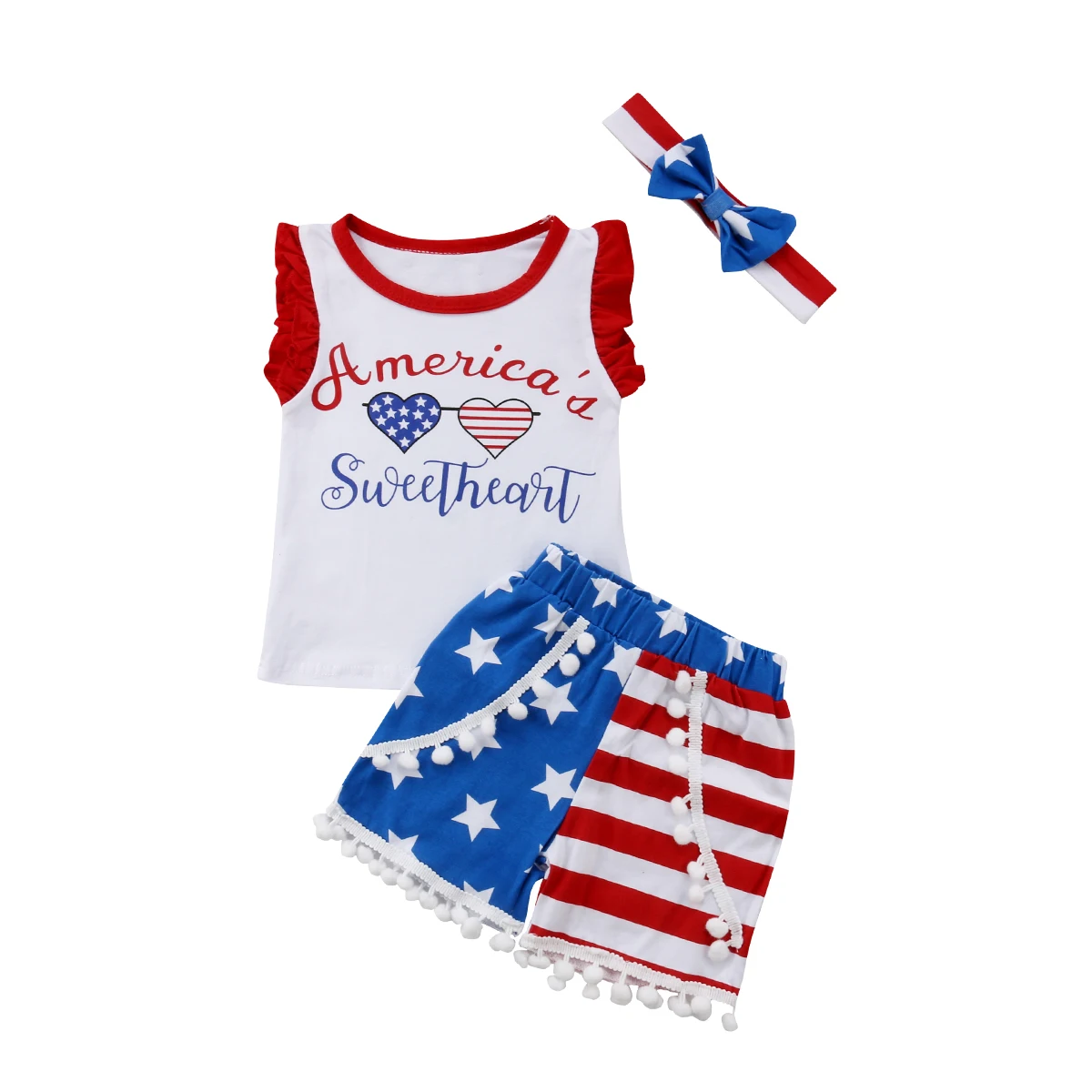 

Newborn Kids Baby Girl T-shirt Tops+Pants+Headband Outfits Clothes Summer