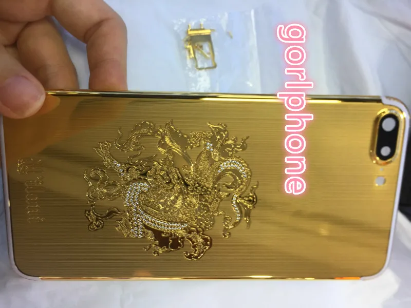 Хорошее качество Замена dragon diamond Корпус для iphone 7 plus корпус 24k зеркало Золотая задняя дверь с логотипом и кнопками