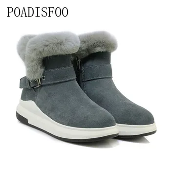 

2018 Winter Leather Lamb Snow Snow Boots Fashion Casual Cattle anti-leather Ladies Shoes Sleeve Flat With Ankle Boots HX-S90