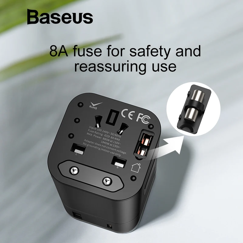 Baseus 18 Вт Быстрая зарядка 3,0 USB зарядное устройство адаптер для путешествий с PD3.0 быстрое зарядное устройство для телефона глобальная Конвертация зарядное устройство по всему миру адаптер