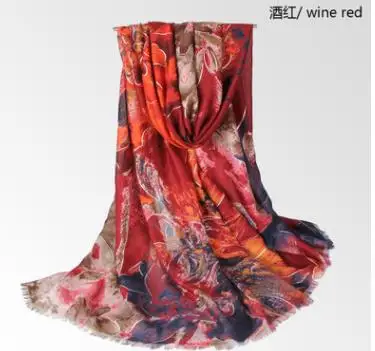winered Мода хлопок большой Омбре шарфы с цветочным принтом шаль красивый серебряный фольга цветочный шарф глушитель хиджаб - Цвет: winered