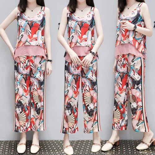 

Goddess Sleeveless 2 Piece Set Women Print Women's Summer Suit Ensemble Femme Survetement Year-old Female Costume Woman Suit