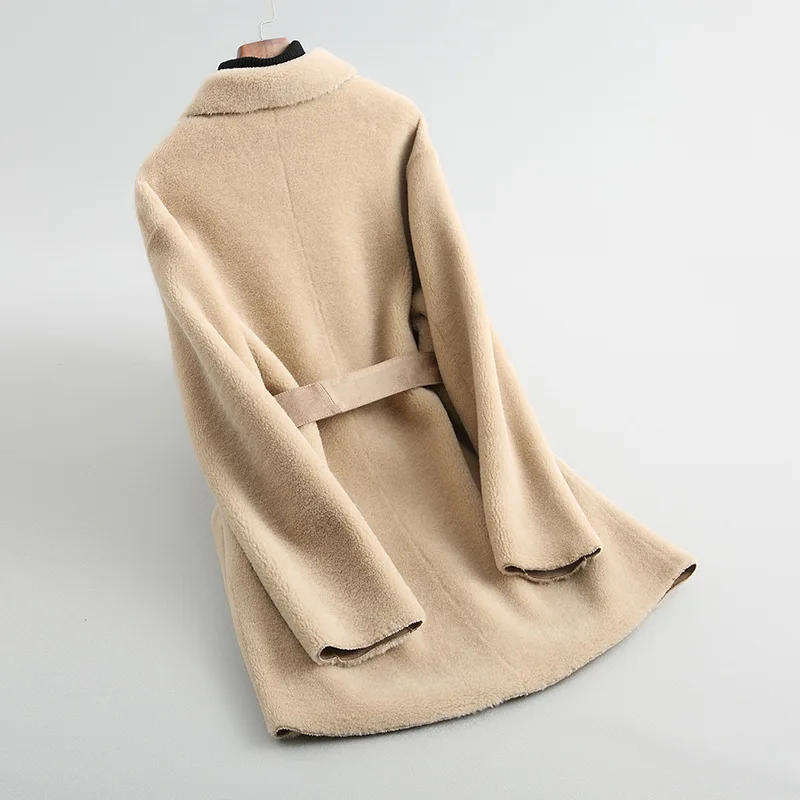 Уличная одежда, пальто с натуральным мехом, шерстяная куртка, осенне-зимнее пальто, женская одежда,, Корейская винтажная верхняя одежда, Овечья овчина, замшевая подкладка, 3313