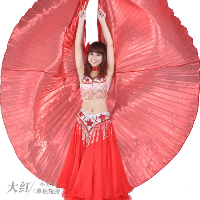Ruoru Women Kids Girls Belly Dance Isis Wings Gold Belly Dance Wings Bellydance Costume Egyptian Oriental Dance Without Sticks Red