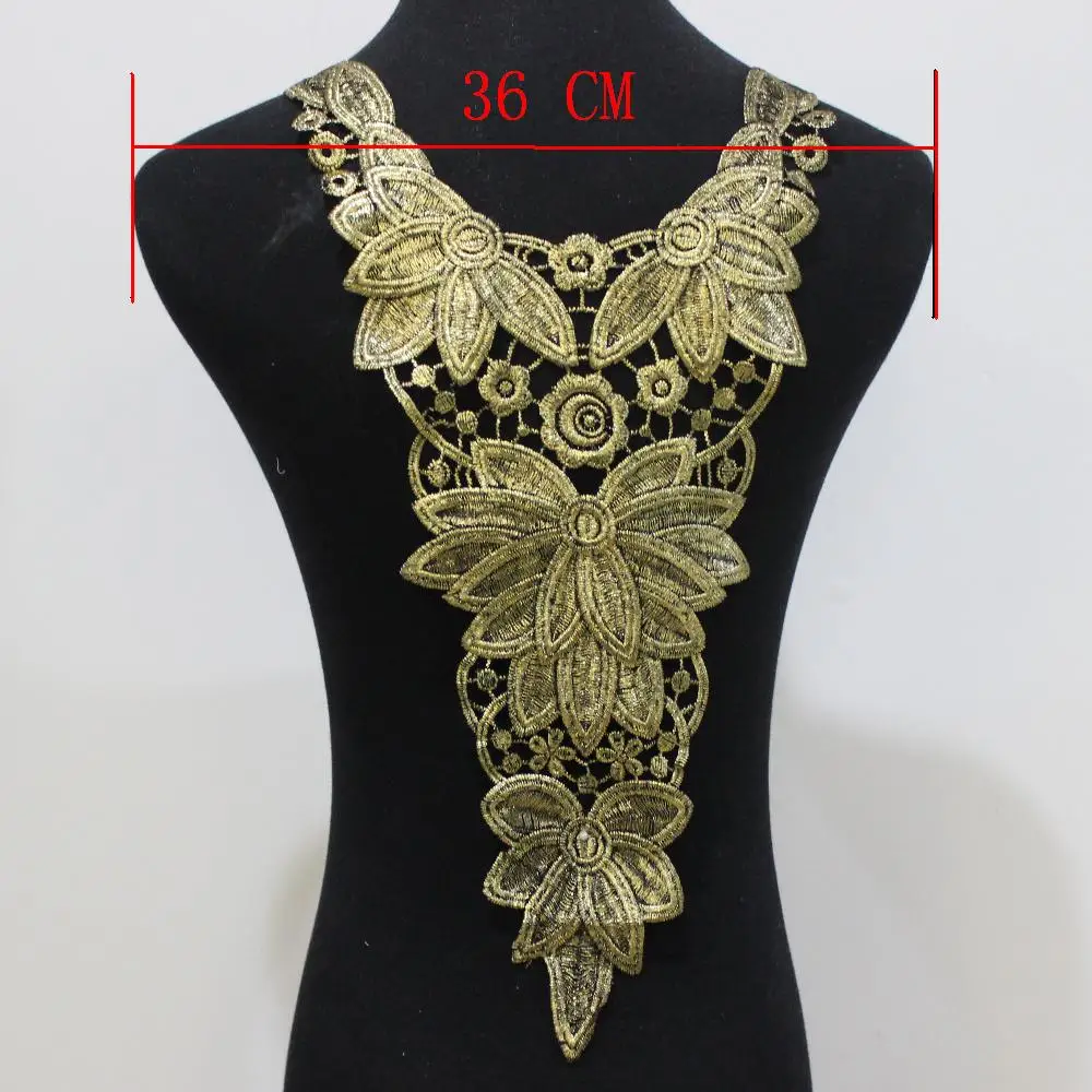 

YACKALASI Garment Lace Collar Gold Gilded Print Flower Appliqued Sewing Trims For Dress Back