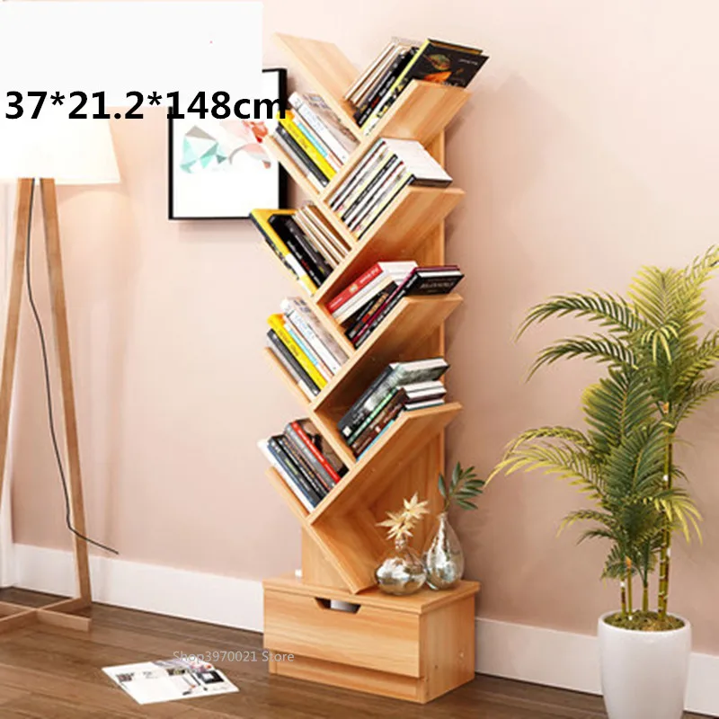 Modern 5-9-Tier Office Bookcase Wood Bookshelf Tree Storage Shelf Floor Standing Bookcase Organizer for Living Room