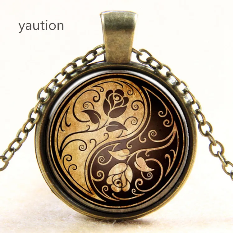 

New Rose yin and Yang taiji time glass pendant necklace sweater chain necklace