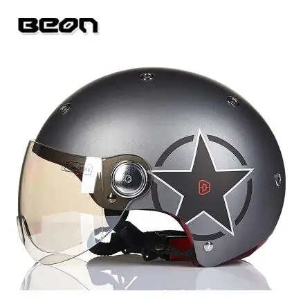 Винтажный мотоциклетный шлем для женщин с открытым лицом, мотоциклетный шлем для гонок, дорожный Электромобиль, каск, dirtbike capacete casco casque ECE - Цвет: matt grey black star