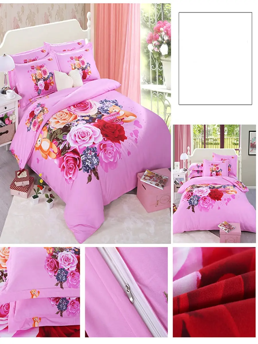 

4 Pcs Bedlinens Set Flower Pattern Romantic Style Bedding Set