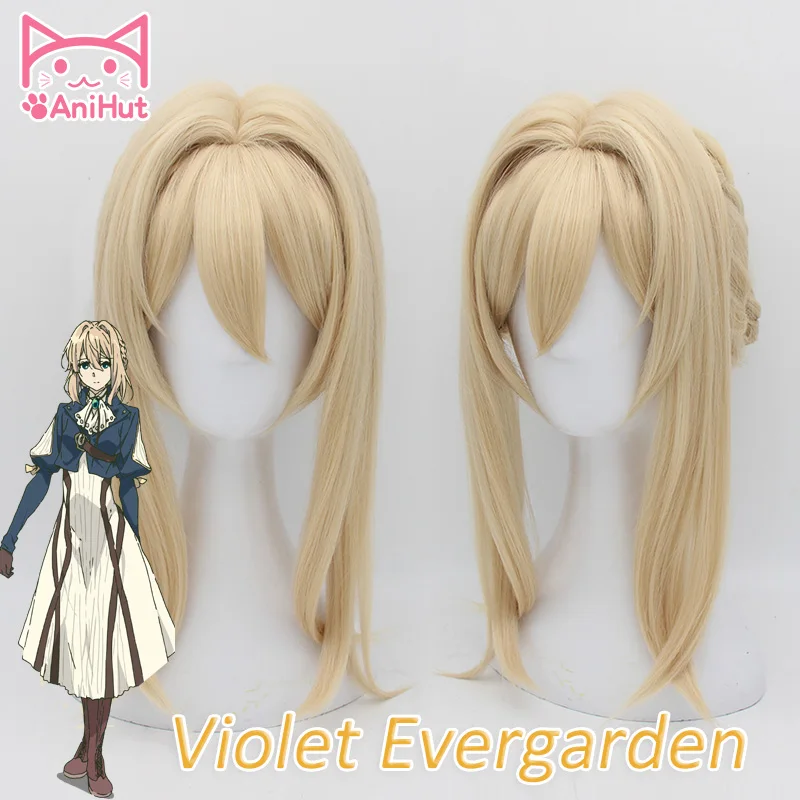 Cena AniHut fioletowy Evergarden peruka do cosplay żaroodporne syntetyczny jasny blond włosy peruka do cosplay s dla kobiet Anime fioletowy Evergarden