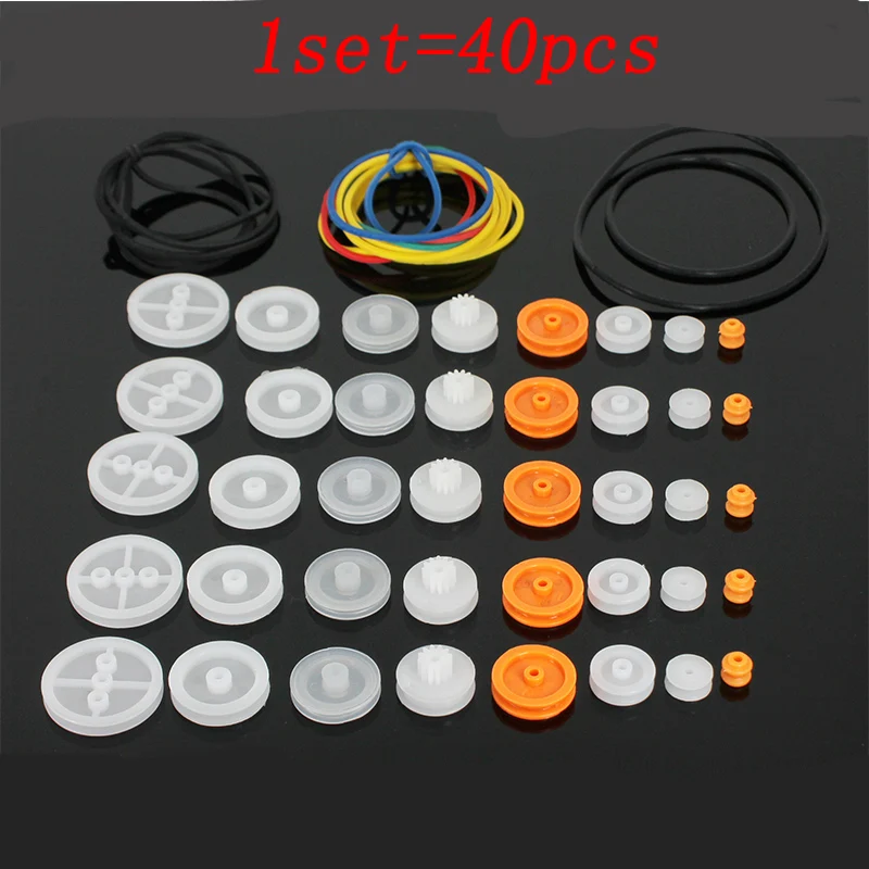 

1set=40pcs Pulley Belt Gear Rubber Band Transmission Belt for DIY Model Handmade Toys Robot Gearbox Connector Plastic Gears