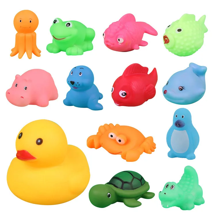 

1pc Cute Animals Swimming Water Toys Colorful Soft Rubber Float Squeeze Duck Sound Squeaky Bathing Toy For Baby Bath Toys