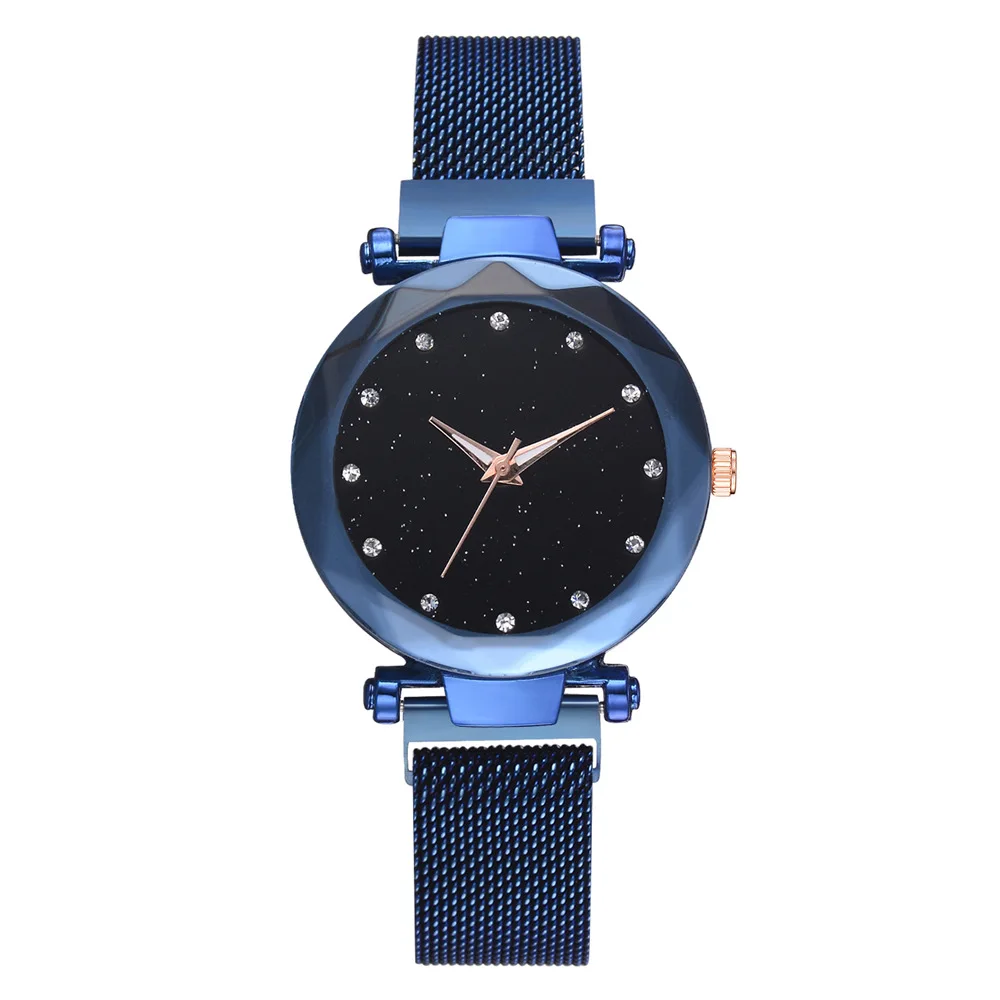 

2019 Top Brand Watches Rose Gold Mesh Magnet Buckle Starry Quartz Watch Geometric Surface Casual Women Quartz Wristwatch