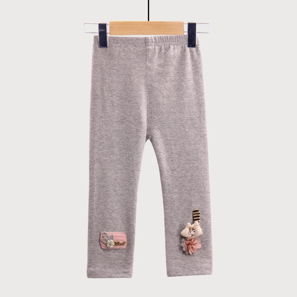 WeLaken/Новые Осенние леггинсы для девочек; новые мягкие удобные брюки для детей ясельного возраста; хлопковые Лоскутные Популярные штаны с галстуком-бабочкой - Цвет: flower gray