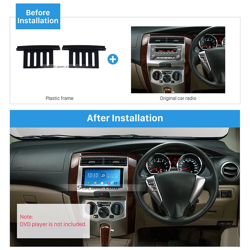 

Seicane 2Din Car Radio Fascia Frame Surround CD Player Plate Panel Trim Kit Install Dashboard For 2013 Nissan Livina March Versa