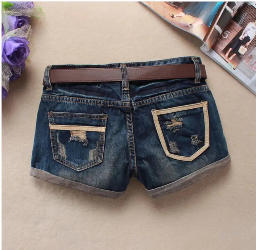 Summer Denim Shorts For Women Sexy Mini Shorts Women'S Rivet Holes Jeans Low Waist Shorts Without Belt Ripped Denim Short J2305