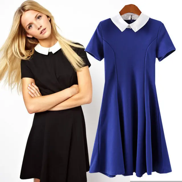 

New 2018 brand high street winter dress women long sleeve Peter Pan Collar knee-length vintage dress party dresses cute dress