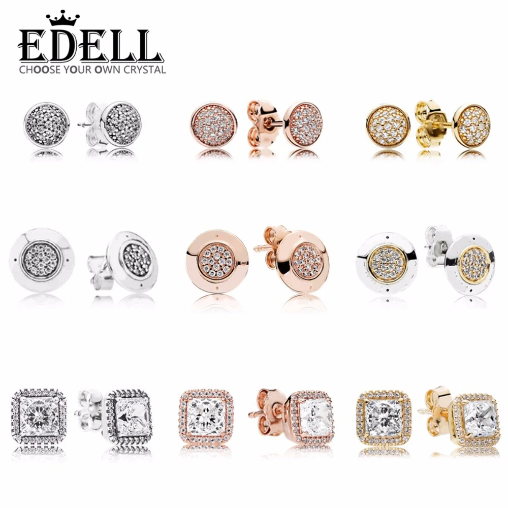

EDELL 100% 925 Sterling Silver & Rose Gold Color Forever Stud Earrings With Clear CZ For Women Original Fine Jewelry Gift