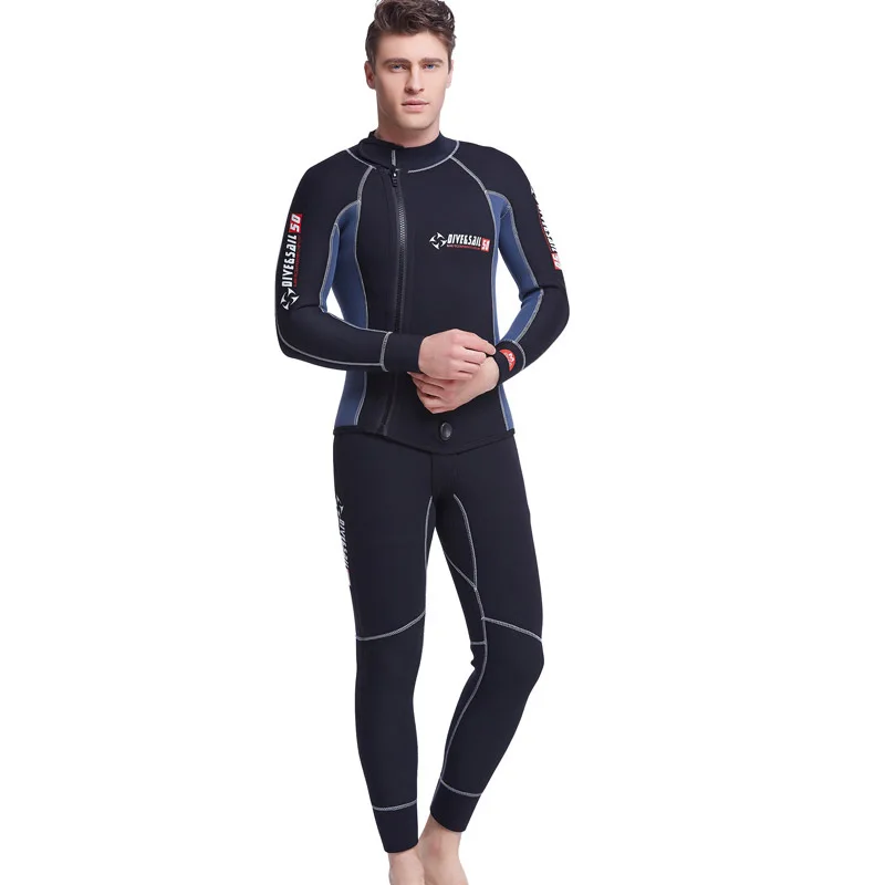 

2017 Men Plus Size Diving Wetsuit Keep Warm 5mm Neoprene Two Pieces Full Suit Blind Stitching Jumpsuit Surfing Suit Zip Black