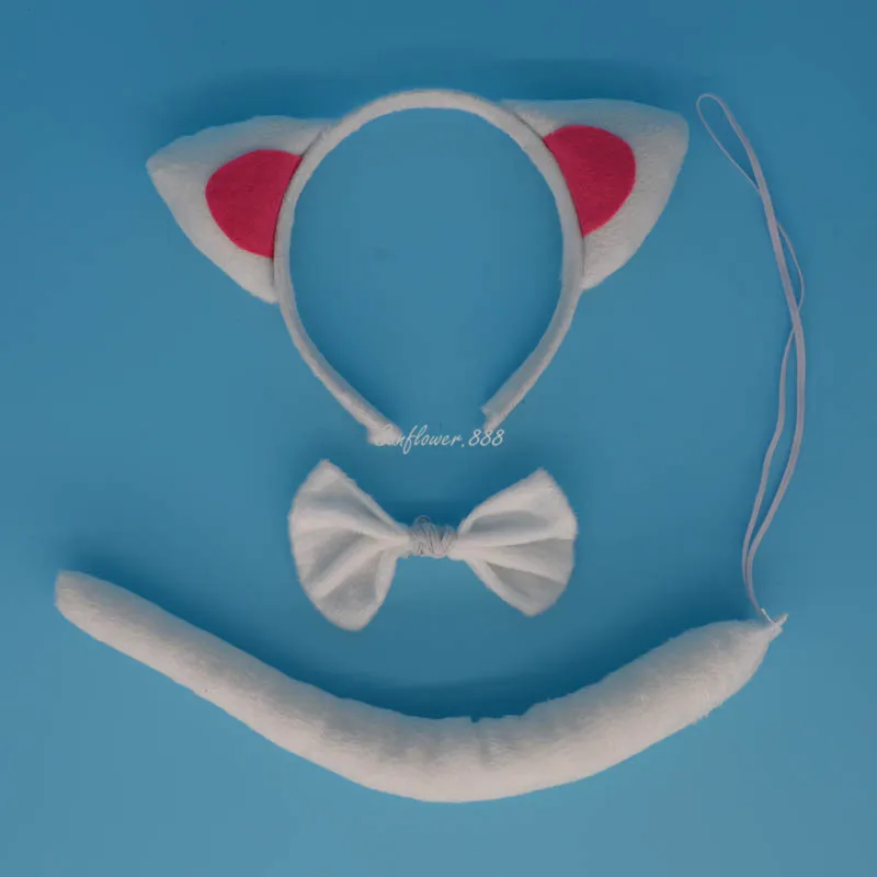 white cat Мальчик девочка животное ухо оголовье хвост галстук-бабочка праздничный костюм реквизит детский день вечерние подарок Рождество Хэллоуин navidad - Цвет: white cat