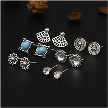 6 шт./компл. Винтаж Цвет Серебряные серьги, серьги-гвоздики с кристаллами для Для женщин серьги ювелирные изделия в богемном стиле, украшенные подарки Стиль e0118