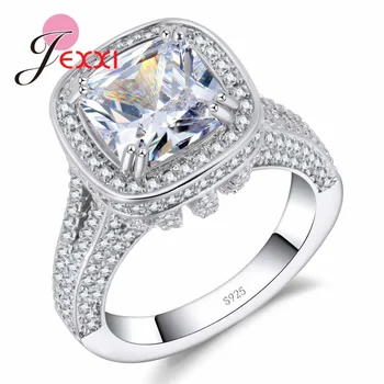 

Square Precious Crystal Wedding Rings for Women Hot 925 Real Silver Cubic Zirconia Crystals Engagement Ring Ladies Bijoux
