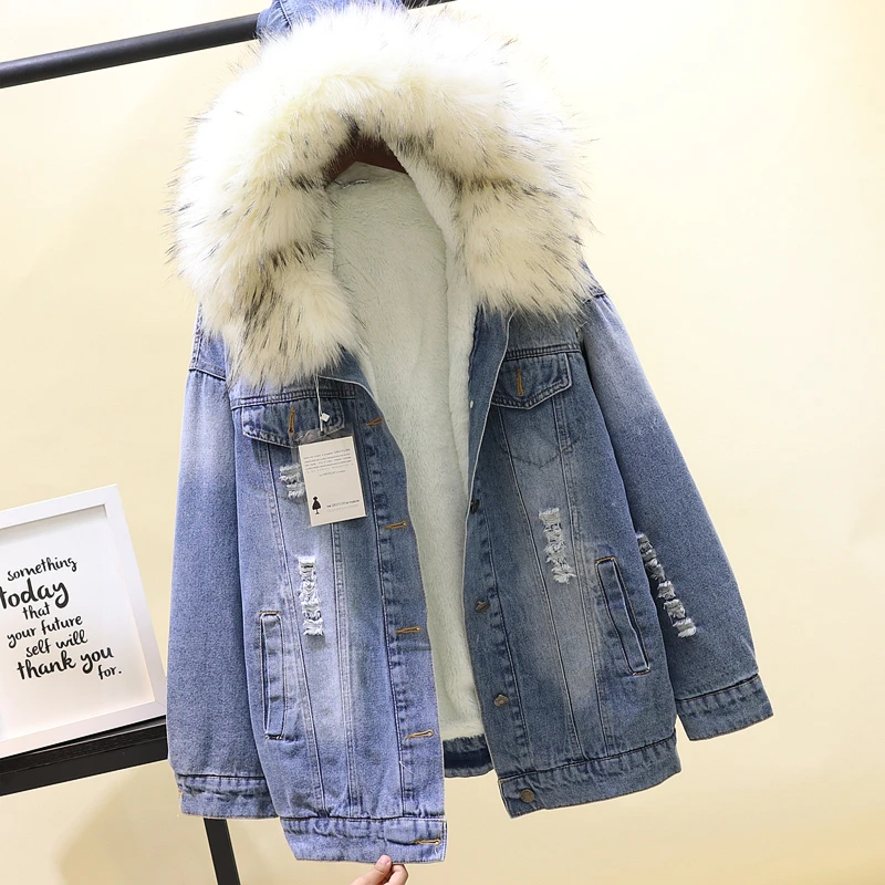 2018 winter Loose Hooded Big Fur women Parka Thick Warm Lamb Fur Long Denim Jacket winter jacket women coat with fur Jean Jacket 2018 winter Loose Hooded Big Fur women Parka Thick Warm Lamb Fur Long Denim Jacket winter jacket women coat with fur Jean Jacket