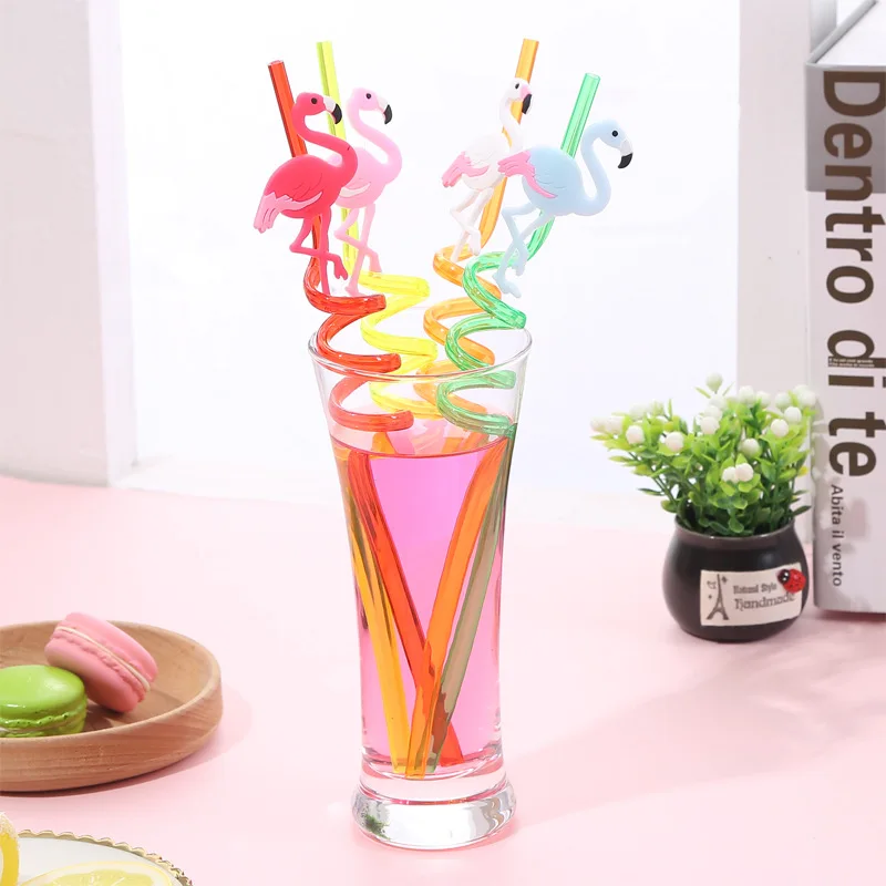 

4Pcs/Pack Flamingo Reusable Drinking Straws Cartoon Disposable Plastic Straw for Birthday Party Even Supplies Decoration Straw,Q