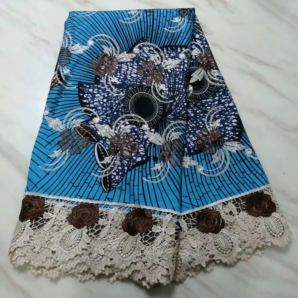 Синий Анкара Африканский Воск кружевная ткань нигерийский стиль печати воск гипюровая кружевная вышивка материал Анкара восковая ткань - Color: As Pictures 6