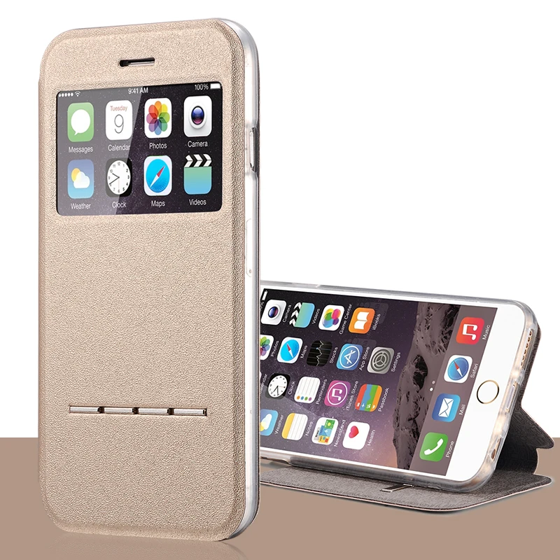 

Luxury Smart Front Window View Leather Flip Case For iPhone X 8 plus Flip Stand Clear Silicon Cover On 5S 5C SE 6 6s plus 7 plus