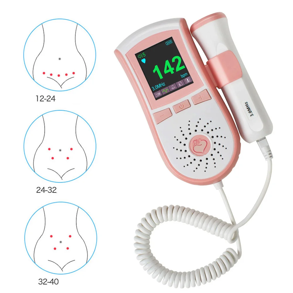 Розовый допплер цветной ЖК-дисплей карманный фетальный допплер пренатальный монитор для детского сердца 3 МГц зонд двойной интерфейс дисплей