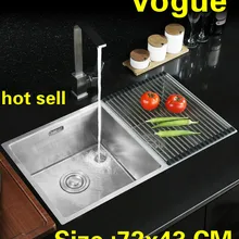 Квартиры маленькая кухонная ручная раковина двойной паз сделать блюда пищевой 304 нержавеющая сталь Горячая 72x43 см