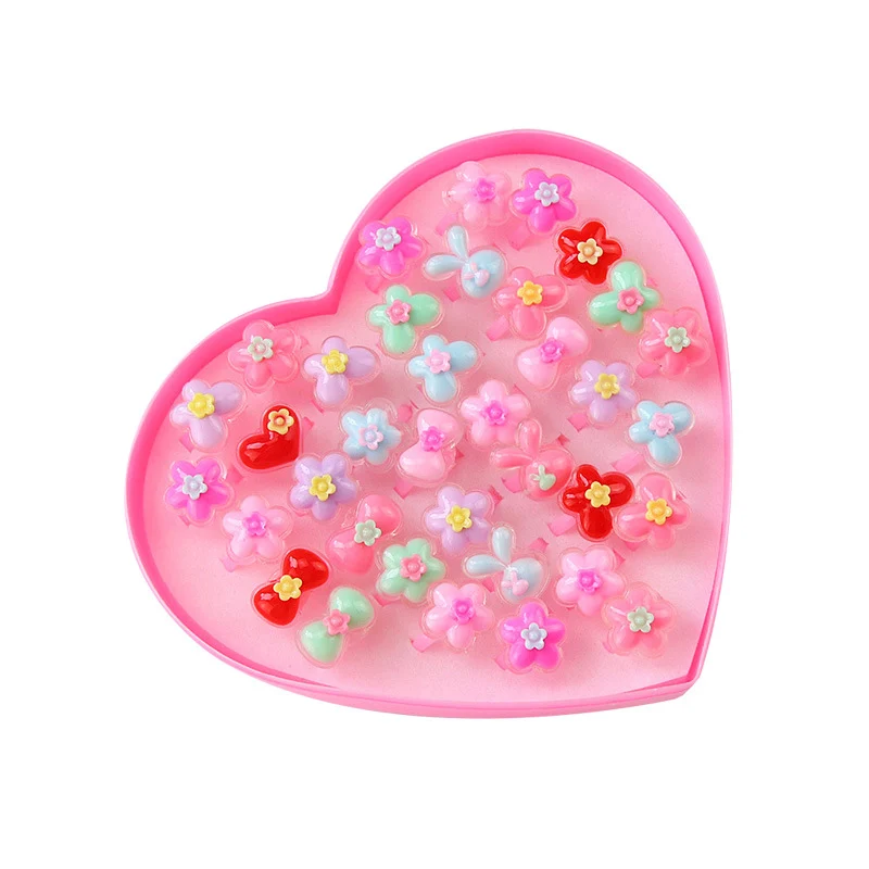 36pcs/lot Kids Heart-shaped Box Ring Party Gifts for Guests Children Finger Rings Birthday Party Decor Favors Supplies