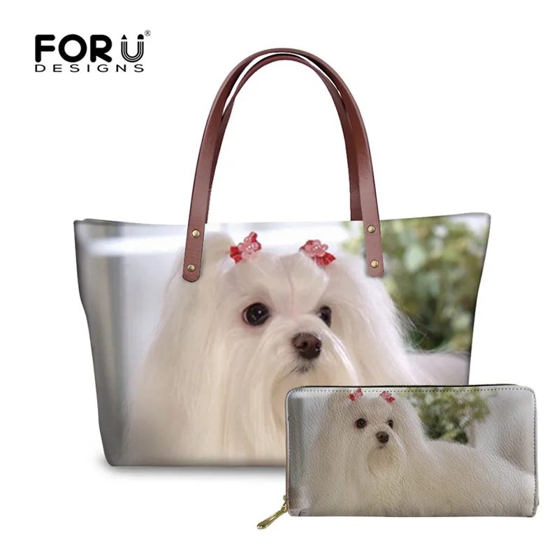 FORUDESIGNS Kawaii Maltese Dog Printing Top handle Bags Women's