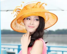 2017 Vestido de Las Señoras Sinamay Iglesia Derby Boda del Cóctel Del Partido de La Vendimia Sol Viseras Boinas Gorra de Ala Ancha Fedora Flor Nueva